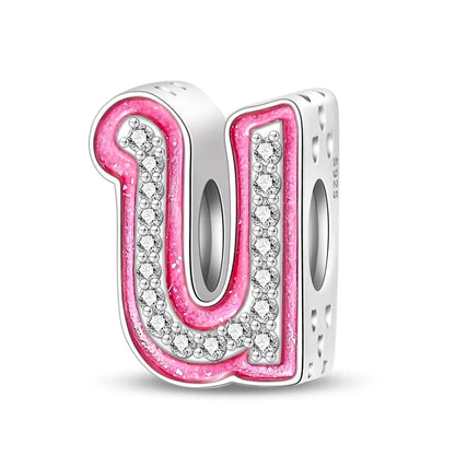 Charm letra alfabeto A-Z con circonias rosas en plata 925 – Abalorio elegante para pulseras tipo Pandora, joyería DIY personalizada