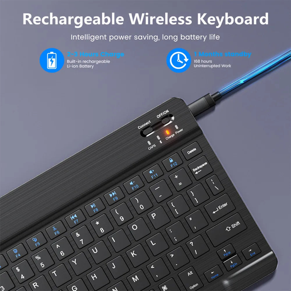 Teclado y Ratón Inalámbrico Bluetooth Universal – Compatible con iOS, Android y Windows, para iPad, Tablet y Laptop (Español, Coreano, Portugués, Ruso)