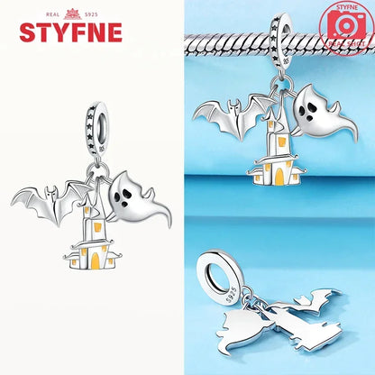 Charm Colgante de Halloween Plata 925 | Bruja Mágica con Efecto Luminoso para Pulsera Original