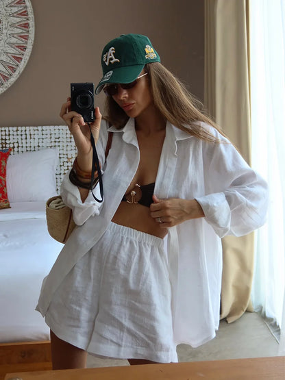 Conjunto Casual Mujer Algodón | Set Camisa Manga Larga y Pantalón con Cintura Elástica