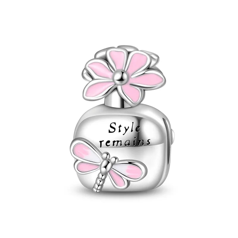 Charm Botella de Perfume en Plata 925 con Corona Rosa – Abalorio Romántico para Pulseras Tipo Qikaola, Regalo San Valentín