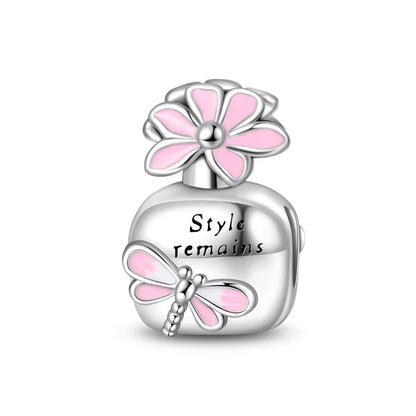 Charm Botella de Perfume en Plata 925 con Corona Rosa – Abalorio Romántico para Pulseras Tipo Qikaola, Regalo San Valentín