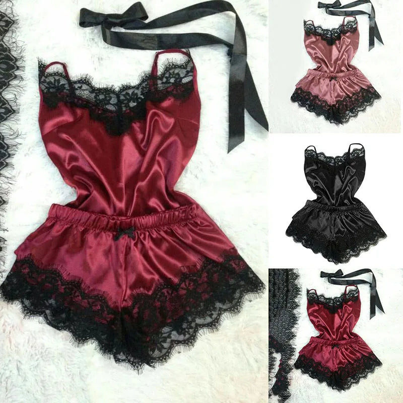 Pijama Sexy Mujer 3 Piezas | Satinado Seda Hielo Bata + Camisón + Lencería