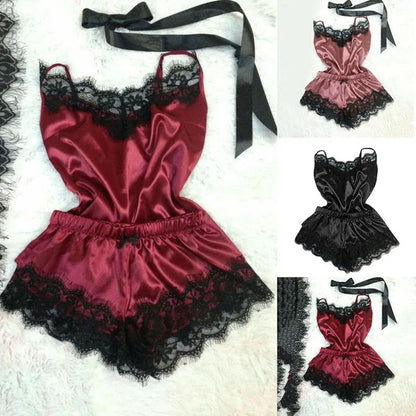 Pijama Sexy Mujer 3 Piezas | Satinado Seda Hielo Bata + Camisón + Lencería