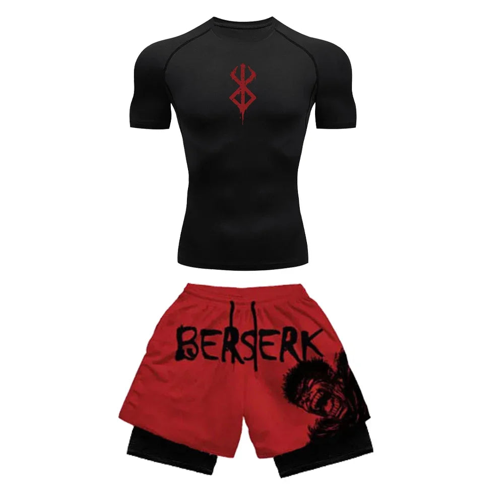 Conjunto Compresivo Anime 3D para Hombre – Camiseta de Manga Corta y Shorts de Gym, Secado Rápido y Transpirable