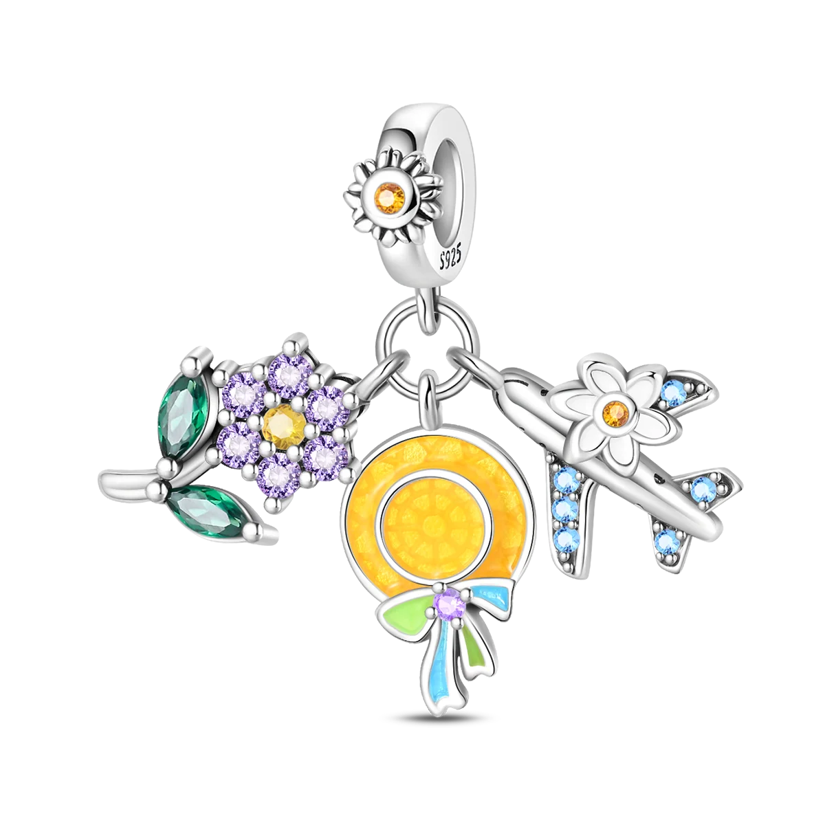 Charm Clip Plata 925 con Corazones, Corona y Concha | CZ Pavé Brillante | Compatible Pandora Original