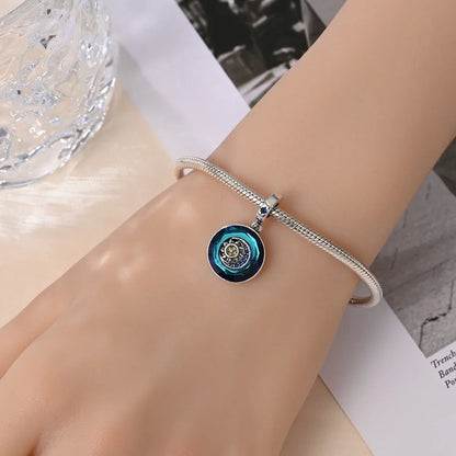 Charm Astrolabio Sol Luna Estrella Azul en Plata 925 – Beads Compatibles Pandora Mujer Joyería DIY