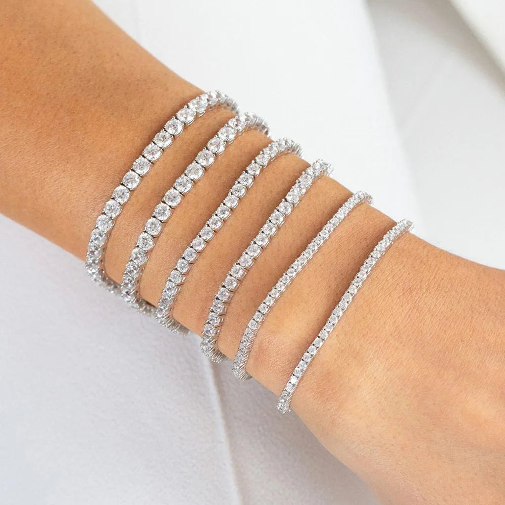Pulsera tenis mujer plata con circonias AAA+ – Joyería elegante hip hop, cristal brillante para bodas y moda juvenil