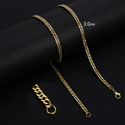 Collar Cadena Cubana de Acero Inoxidable Unisex - 3.5MM 5MM 7MM en Negro y Dorado