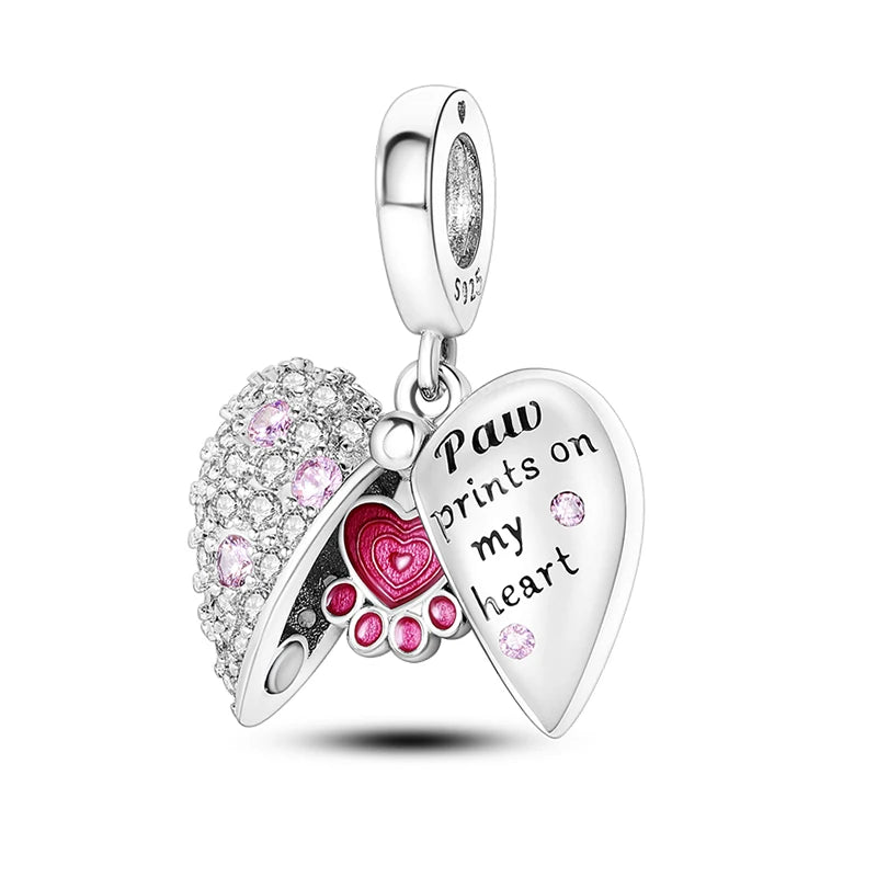 Charm de Plata 925 Rosa con Corazón, Perfume, Lazo y Cruz – Abalorios Elegantes para Pulseras Originales