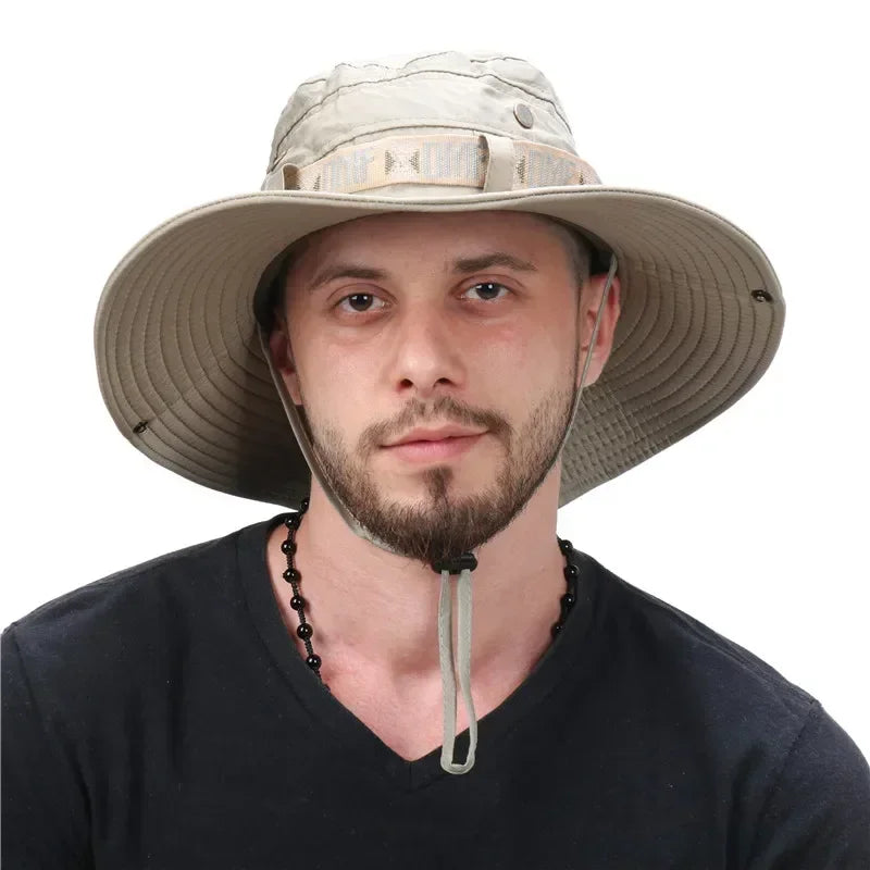Sombrero de Verano para Hombre | Bucket Hat Outdoor con Protección UV, Ala Ancha, Estilo Safari y Pesca