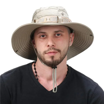 Sombrero de Verano para Hombre | Bucket Hat Outdoor con Protección UV, Ala Ancha, Estilo Safari y Pesca