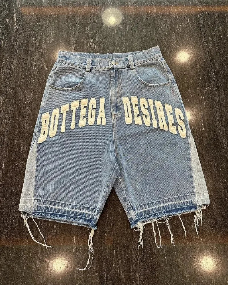 Shorts Oversize American Street Harajuku – Denim Retro con Bordado de Letras, Jeans Sueltos y Casual para Hombre y Mujer Y2K