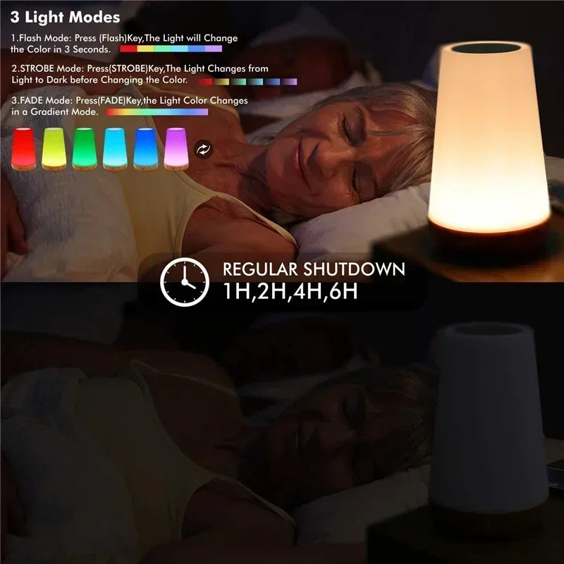 Lámpara de noche LED RGB 13 colores – Recargable USB, táctil y con control remoto, regulable y portátil para mesa o dormitorio
