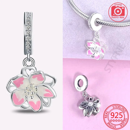 Anillo Flor de Cerezo Rosa en Plata 925 – para Pulseras Originales Mujer