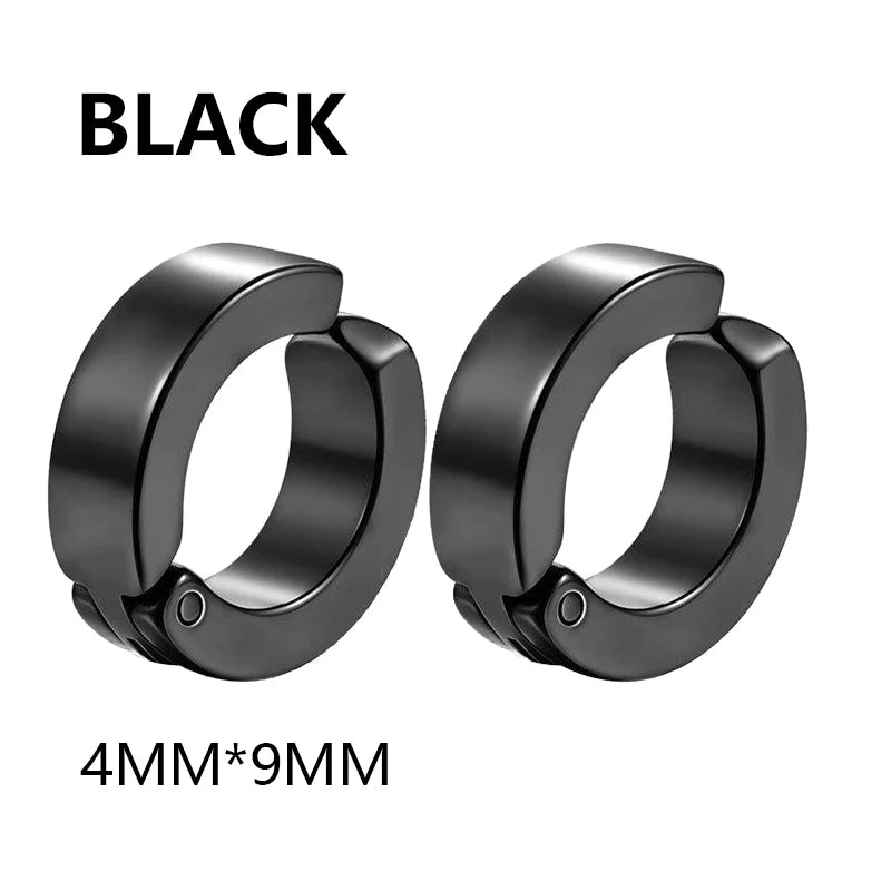 Set de 2 Ear Cuffs Coreanos Punk – Aros de Acero Inoxidable Negro para Hombre y Mujer, Sin Perforación