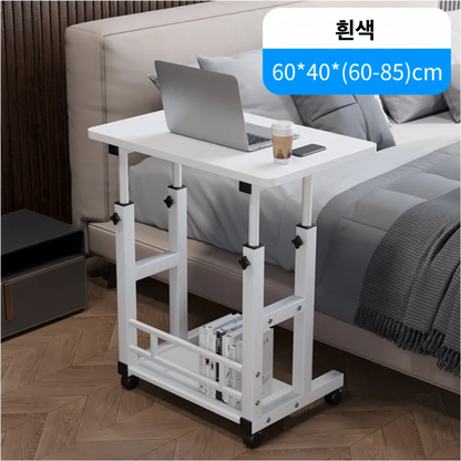 Mesa Auxiliar Doble Capa con Ruedas – Escritorio Portátil de Cama con Estante de Almacenamiento para Laptop y Dormitorio