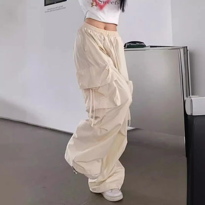 Pantalones Cargo Vintage Mujer | Sweatpants Oversize Cintura Elástica Pierna Ancha Streetwear