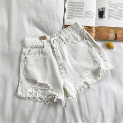 Shorts Vaqueros Mujer Cintura Alta | Denim Coreano Pierna Ancha con Roturas Streetwear 2024