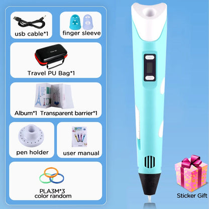 Kids 3D Printing Pen con Pantalla LCD y Stickers – Compatible con Filamento PLA, Seguro y Creativo, Regalo de Cumpleaños para Niños y Niñas