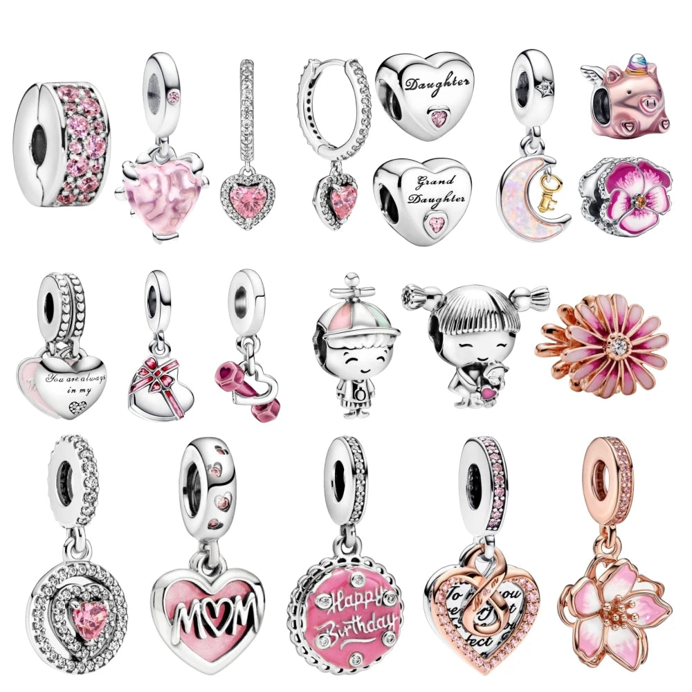 Charm flor margarita rosa de plata 925 – Colgante en forma de flor para pulsera tipo Pandora, joyería elegante para mujer