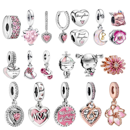 Charm flor margarita rosa de plata 925 – Colgante en forma de flor para pulsera tipo Pandora, joyería elegante para mujer