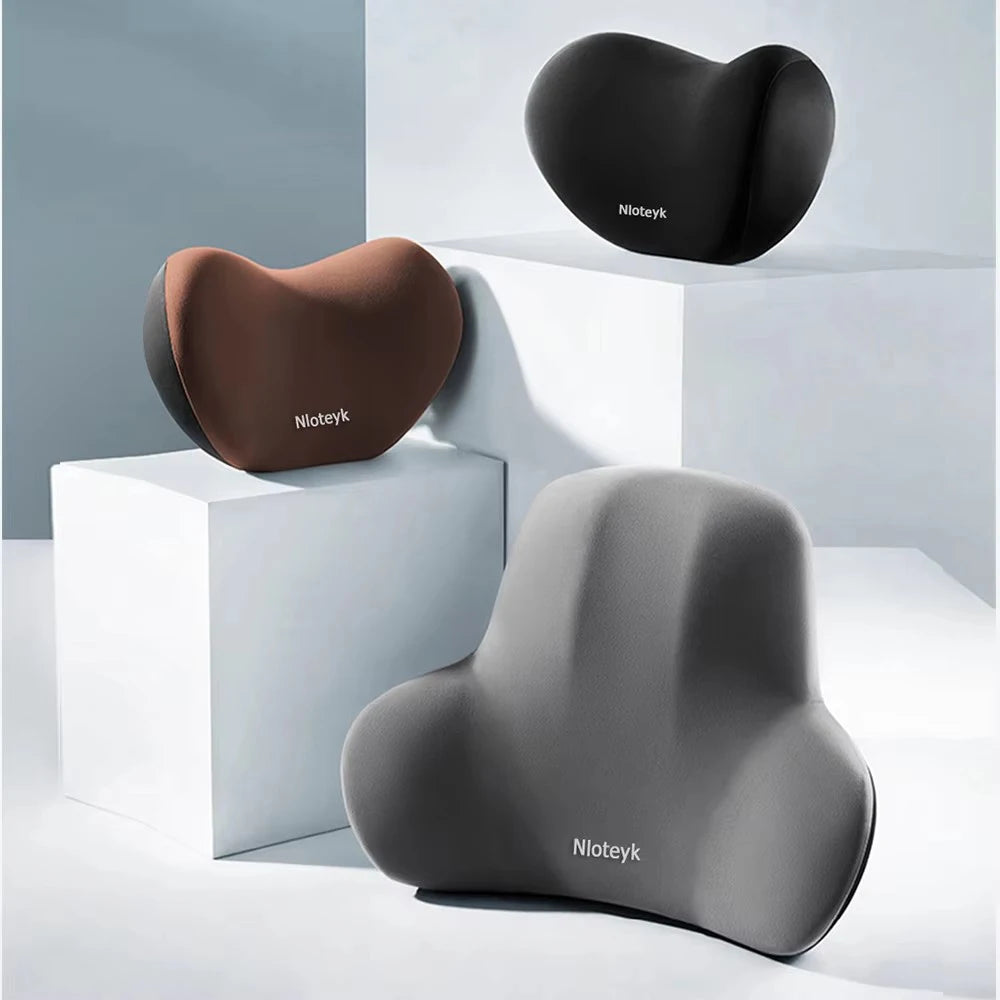 Cojín Ergonómico para Coche con Espuma Viscoelástica | Almohada de Cuello y Soporte Lumbar Transpirable para Asiento