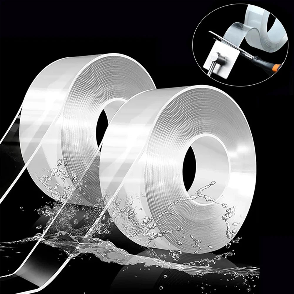 Nano Tape Transparente Reutilizable 1m/2m/3m/5m | Cinta Adhesiva de Doble Cara Súper Fuerte Impermeable y Sin Rastro