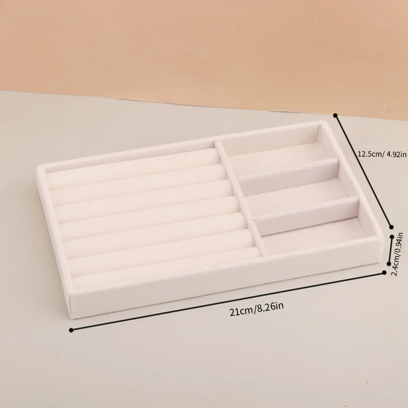 Bandeja Organizadora de Joyería en Terciopelo – Caja Apilable Beige para Anillos, Aretes y Accesorios