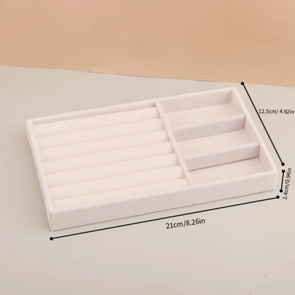 Bandeja Organizadora de Joyería en Terciopelo – Caja Apilable Beige para Anillos, Aretes y Accesorios