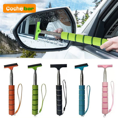 Herramienta Limpiaparabrisas de Espejo Retrovisor de Coche – Limpiador de Vidrio Antivaho, Rascador con Mango Telescópico, Cepillo de Limpieza para Ventanas