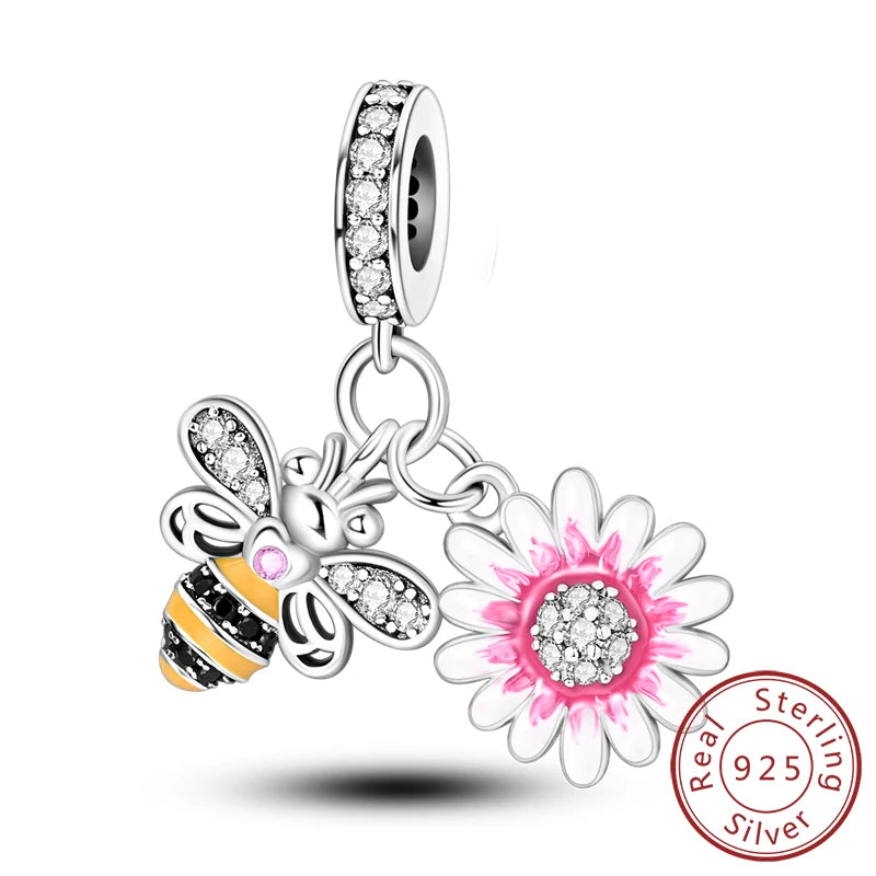 Charm de Plata 925 Luciérnaga y Mariposa Luminoso – Abalorio Brillante para Pulseras Originales