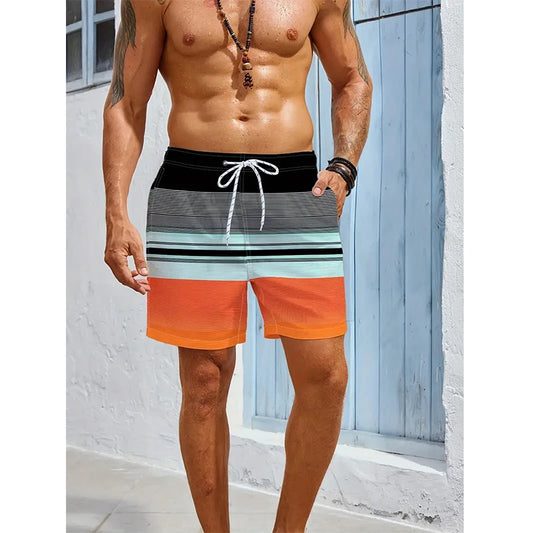 Bañador Hombre Rayas 3D | Shorts Playa Casual Verano Secado Rápido – Swimwear Surf y Natación