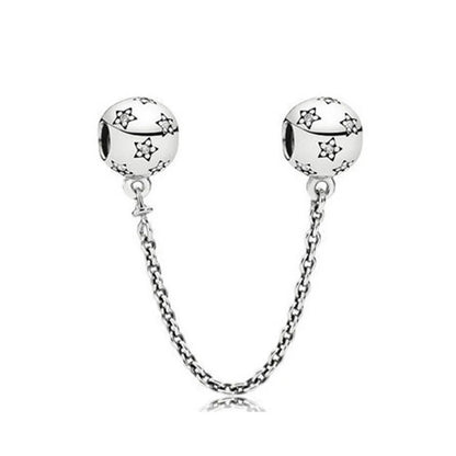 Cadena de seguridad plata 925 con charms mariposa, margarita, gato, oso y castillo – Compatible con pulsera Pandora mujer