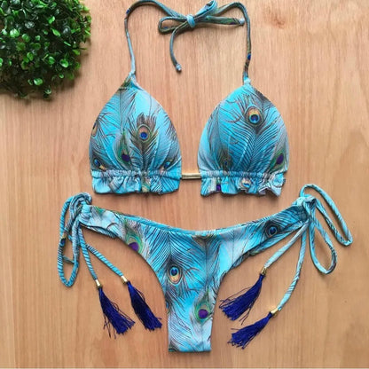RUOTONGSEPT Micro Bikini Mujer | Estampado Plumas Bandage Brasileño Sexy