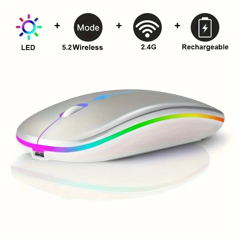 Mouse Inalámbrico RGB Recargable Bluetooth 3600DPI | Ergonómico Gaming con Retroiluminación LED