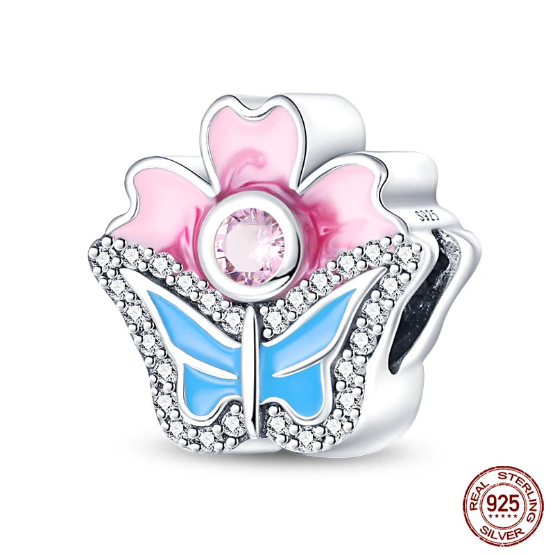 100% 925 Sterling Silver Creative Blue Luminous Firefly Charms Pendants Fit Qikaola 925 Original Bracelets DIY Birthday Jewelry