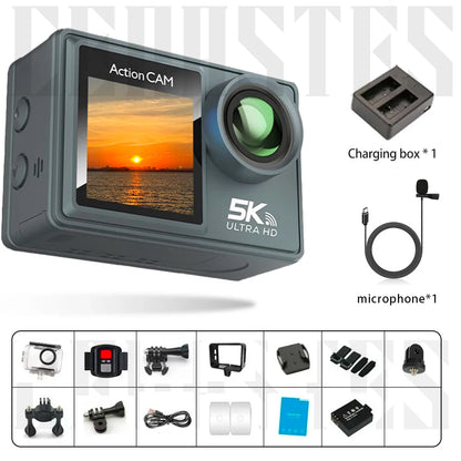 Action Camera 5K/4K con Estabilizador Electrónico | Cámara Deportiva WiFi para Bicicleta, Casco y Deportes Extremos