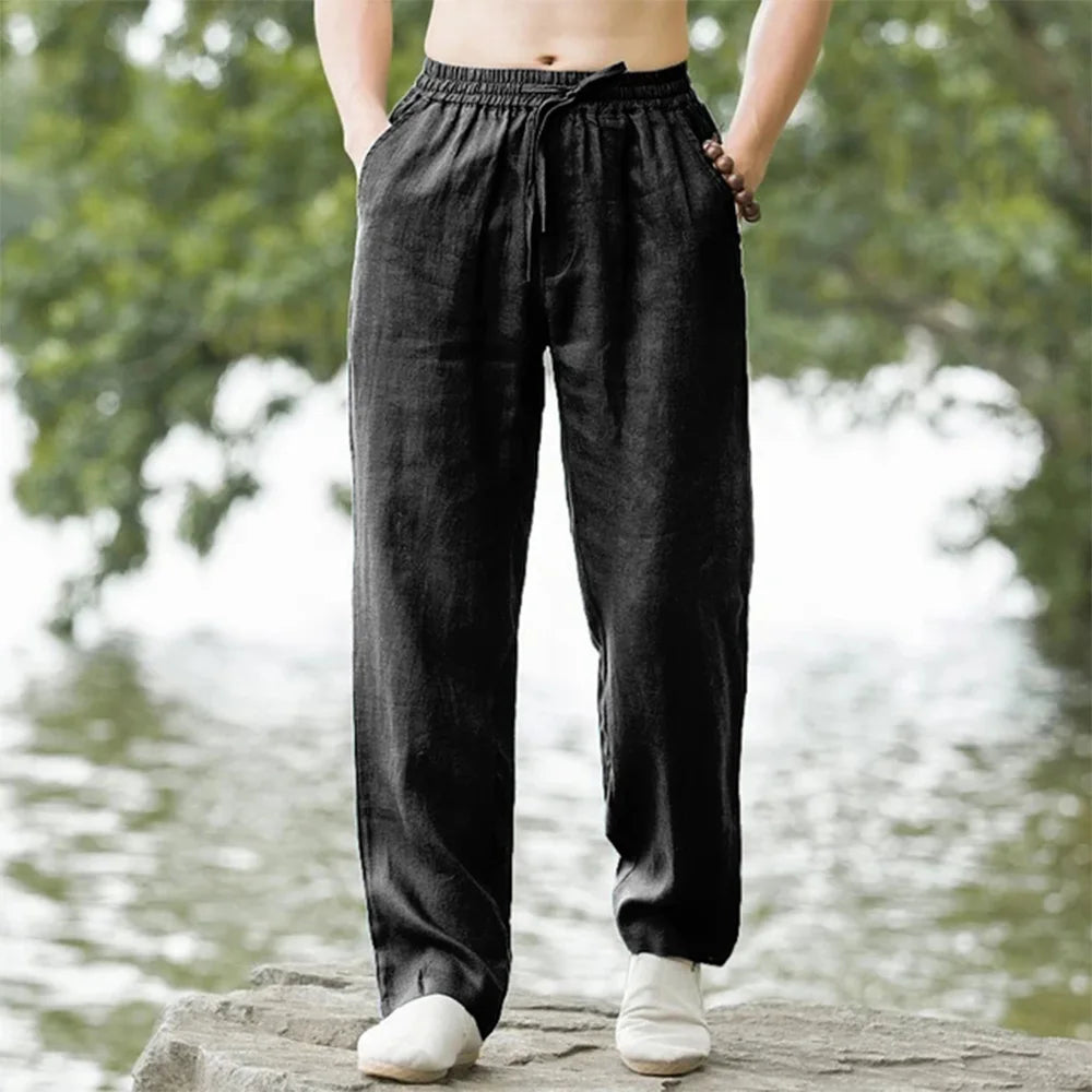 Pantalones Jogger de Playa para Hombre – Streetwear, Algodón y Lino, Casual, Vacaciones Hawaianas, Sueltos, Verano Largo