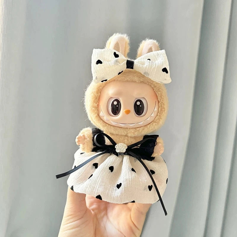 Labubu Peluche Colgante 17cm – Accesorios de Ropa Kpop Estilo Princesa con Vestido de Moño, Muñeco Idol Kawaii Regalo Colección