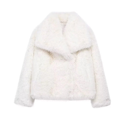 Chaqueta Corta Mujer Invierno | Abrigo Pelo Sintético con Cuello Solapa y Botones Snap Chic Elegante