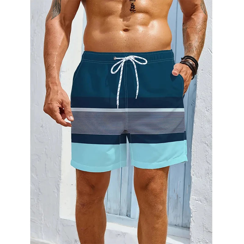 Bañador Hombre Rayas 3D | Shorts Playa Casual Verano Secado Rápido – Swimwear Surf y Natación