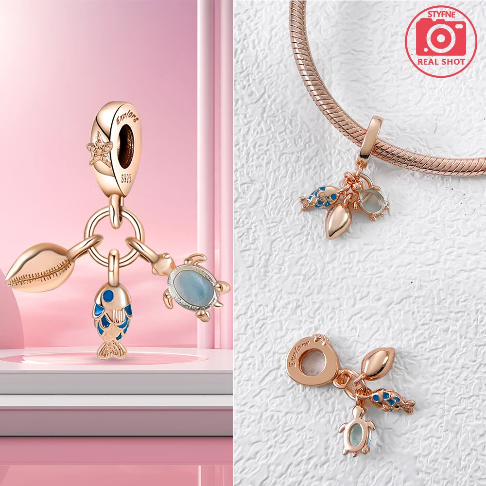 Charm Colgante Pareja Plata 925 y Oro Rosa | Compatible Pandora Original | Pulsera o Collar Mujer