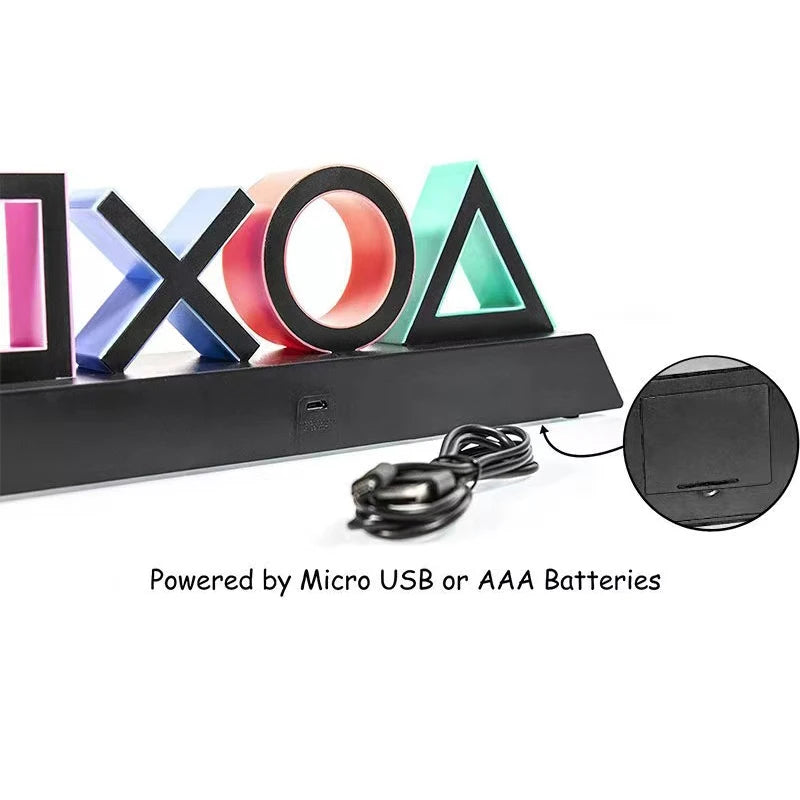 Lámpara Decorativa Icono PS4/PS5 – Lámpara de Mesa Colorida con Control de Sonido – Luz Ambiental Gamer