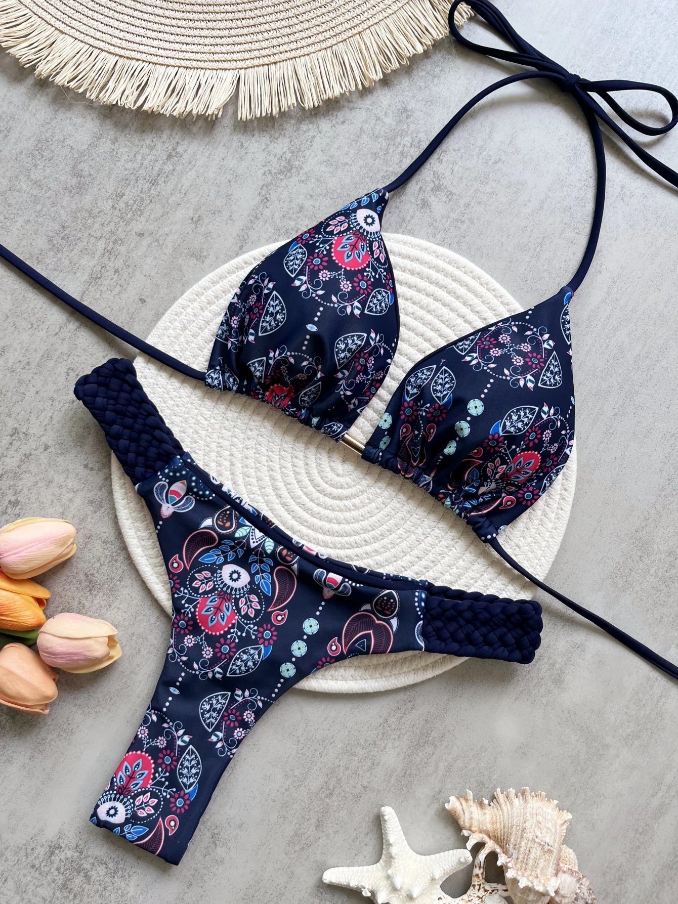 RUOTONGSEPT Bikini Halter Mujer | Mini Tanga Estampado Corte Alto 2 Piezas