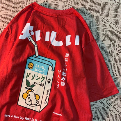Camiseta Oversize Unisex Algodón | Estampado Japonés Gatito Harajuku Casual Verano