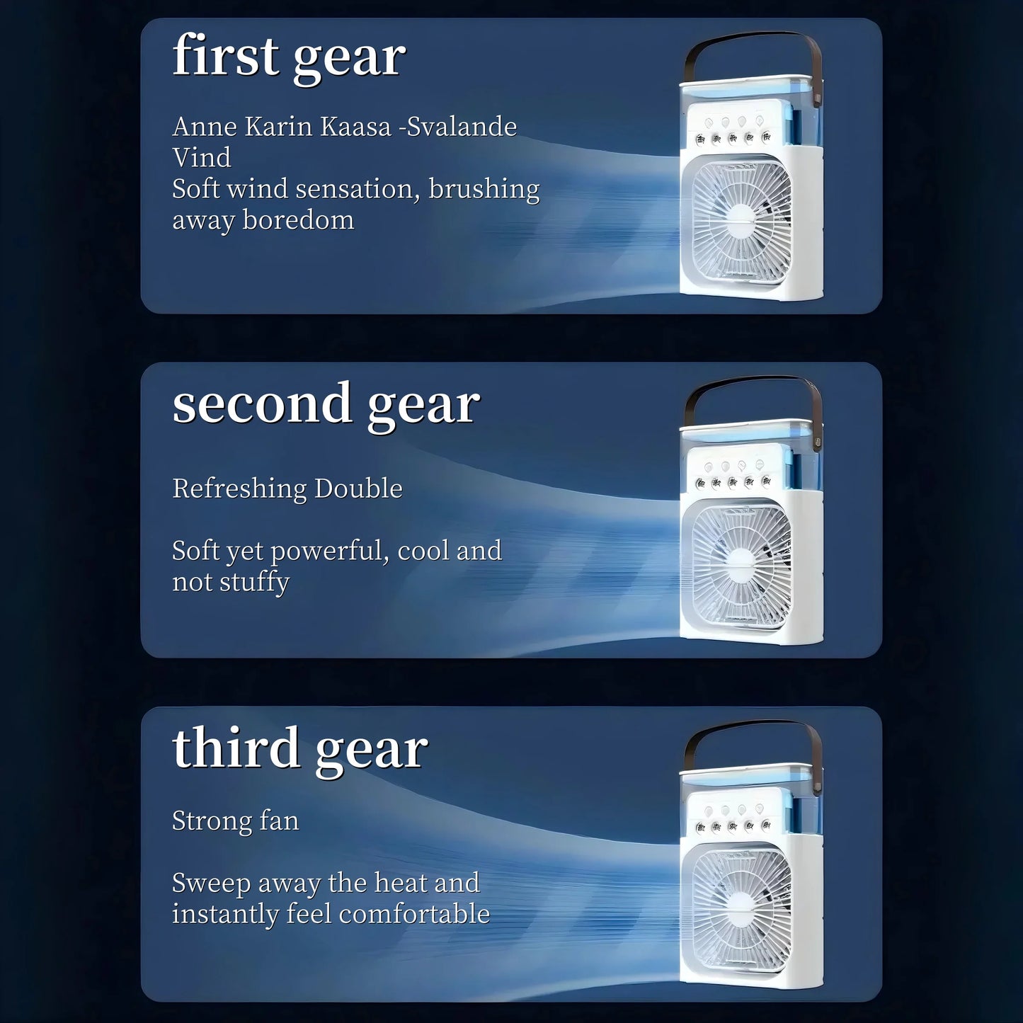 Spray fan portable household three in one small air cooler, 7-color LED night light, 5-hole humidifier, 1-3 hour timer