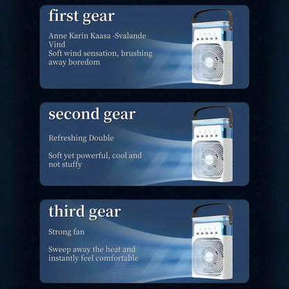 Spray fan portable household three in one small air cooler, 7-color LED night light, 5-hole humidifier, 1-3 hour timer