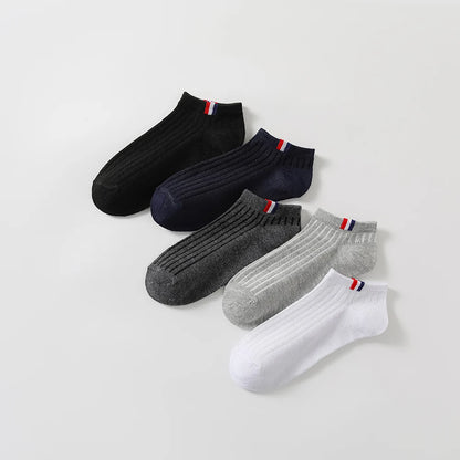 5pairs Men's Fashion Sports Socks, Striped Cotton Sweat Absorption Breathable Comfortable Ankle Socks