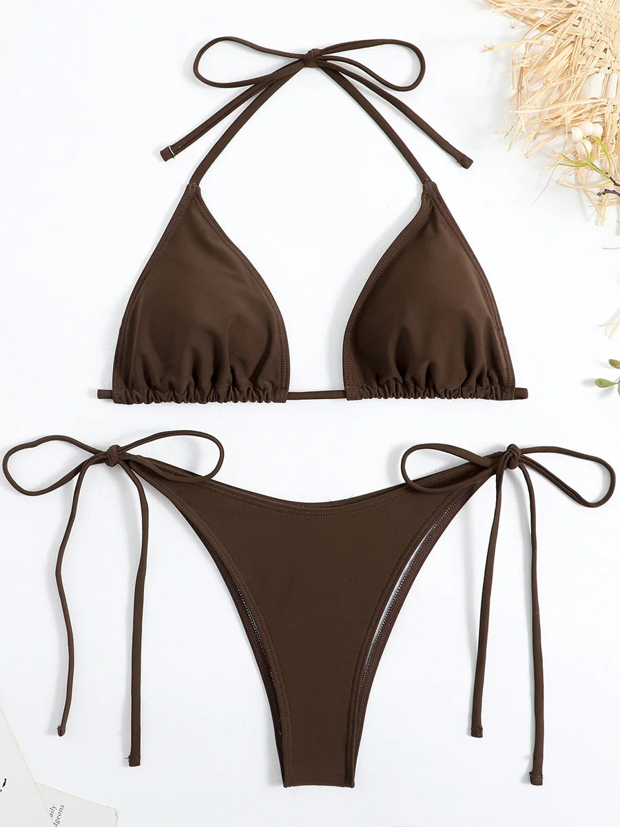 Bikini Micro Mujer 2025 | Halter Thong Lace-Up Playa y Piscina